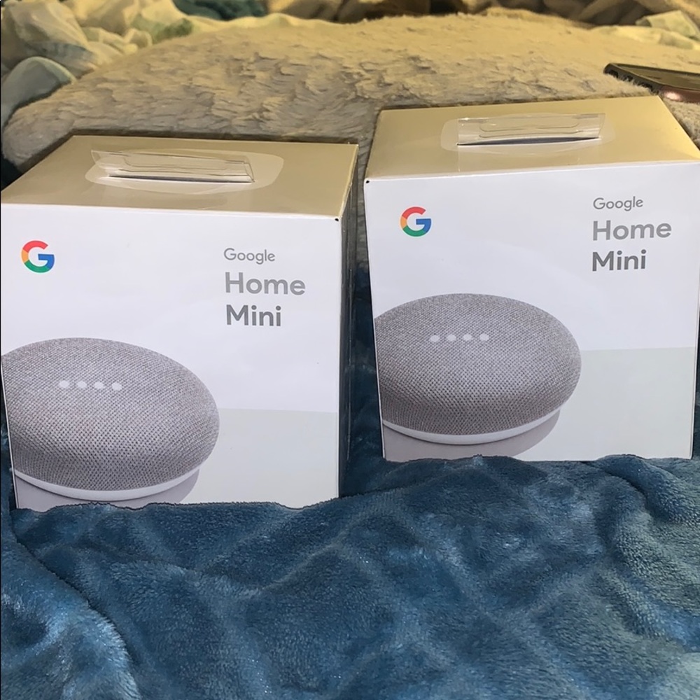Two Google Mini Home Smart Speakers